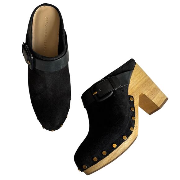 Veronica Beard Shoes - Veronica Beard Dacey Clog Black Suede Chunky Wooden Platform Heel Women’s Size 9